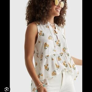 Lucky Brand Relaxed Cami White Yellow Tank Top
